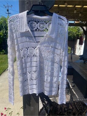 Button Up Crochet Cardigan Sweater M/L New